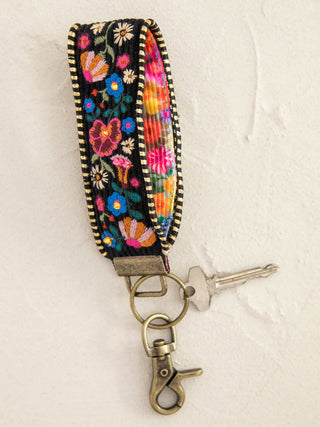 embroidered key fob- black folk flower