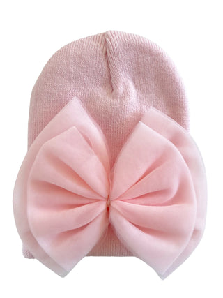 baby's first hat - petal pink tulle bow