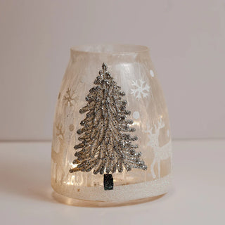 silver tree crackle glass jar with LED light string