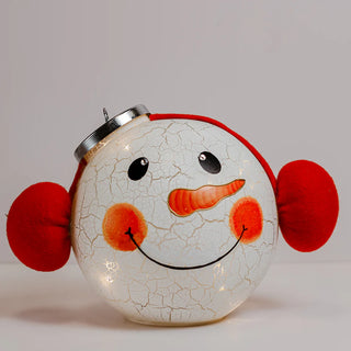 crackle snowman crackle glass ornament with LED string lights