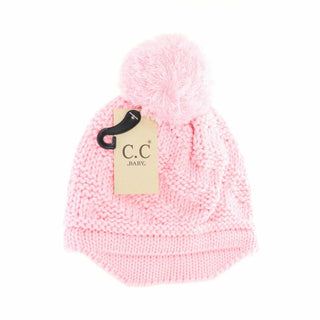 newborn baby brim beanie hat with pom - assorted