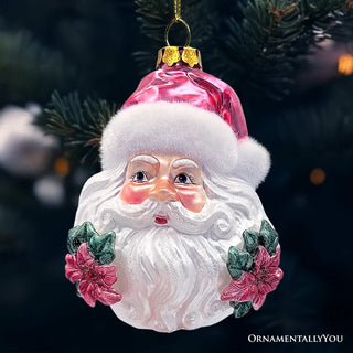 enchanting pink santa heat glass ornament