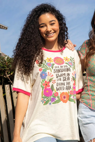 live in the sunshine ringer t-shirt
