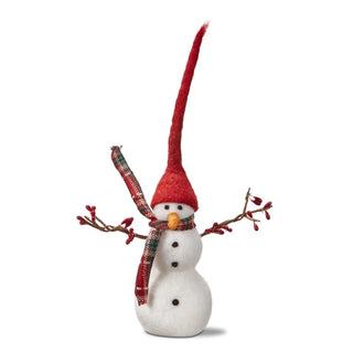 small snowman with berry branch arms