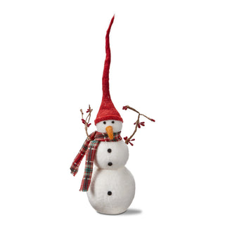 large snowman with berry branch arms