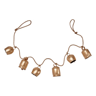 antique bells & jute rope garland - antique gold