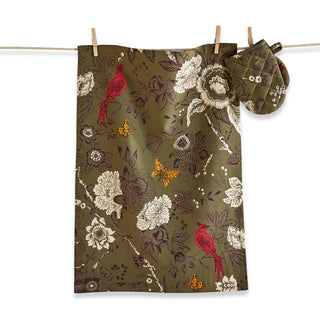 autumn toile dishtowel & mitt set