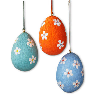 paper mache flower egg ornament, assortment of 3