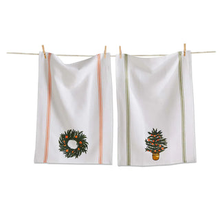 citrus tree & wreath dish towel, set of 2