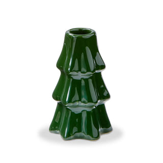 large pine tree taper candle holder green