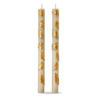 fall leaves gold straight candles, set of 2