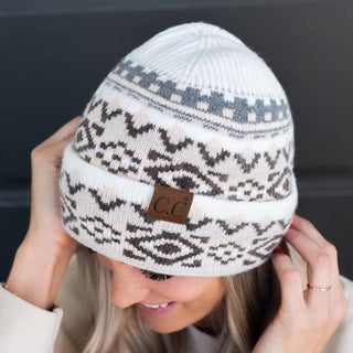 aztec pattern cuff beanie - assorted