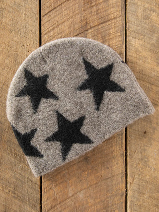 jacquard beanie - stone grey star