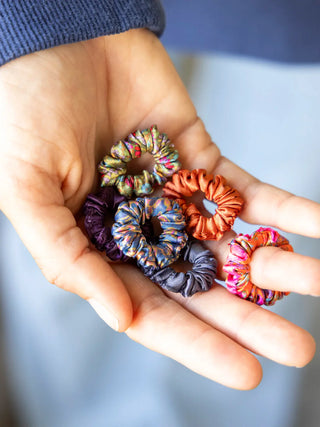 mini satin scrunchies - rust/purple assortment