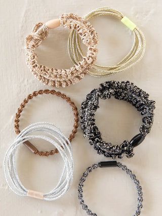 metallic textured hair ties, set of 6