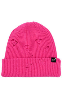 cc distressed solid cuff beanie hat - assorted