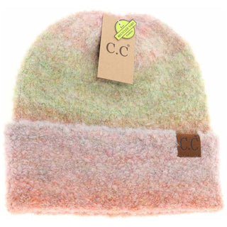 multi-colored slouchy mohair cuffed beanie - dry pastel mix