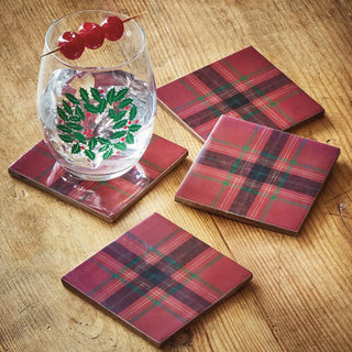 holiday plaid coaster set
