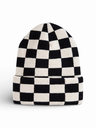 baby's first hat - black/sand checkerboard