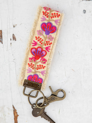 embroidered key fob - pink vine