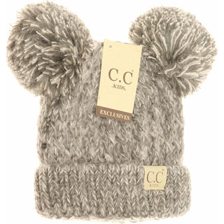 kids multi tone double pom pom beanie - assorted