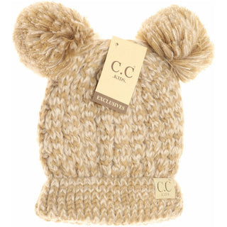 kids multi tone double pom pom beanie - assorted