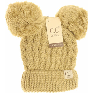 kids solid knit double pom beanie- assorted