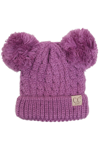 kids solid double pom pom beanie - assorted