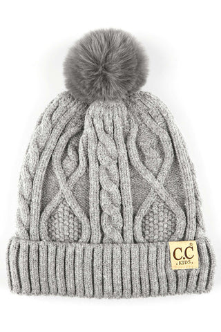 kids pom knitted cable beanie - assorted