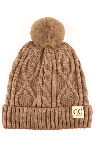 kids pom knitted cable beanie - assorted