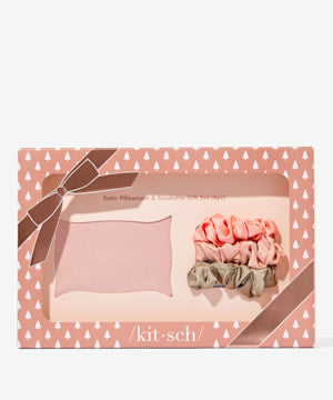 satin pillowcase & scrunchie 4 pc holiday gift set