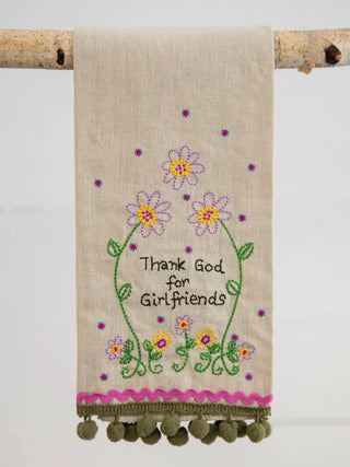 linen embroidered hand towel - girlfriends