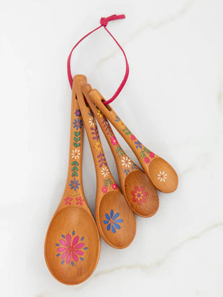 folk flower wooden measuring spoons, set of 4