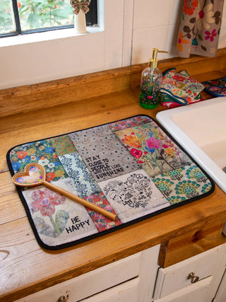reversible drying mat - dusty blue folk flower