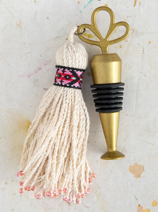 tassle bottle stopper - cream