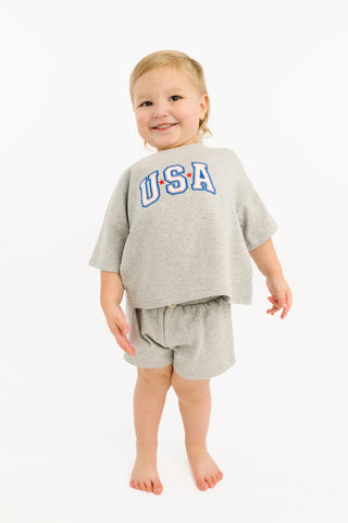 gray USA embroidered slouchy set