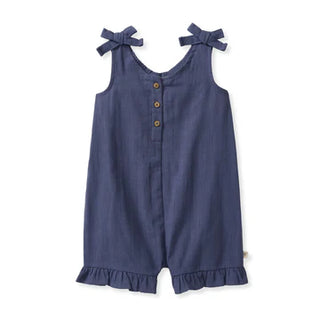 check gauze toddler girl romper - blue smoke