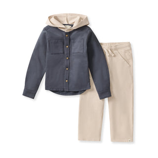 hooded button down shirt set