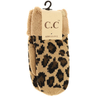 kids leopard print mittens - black