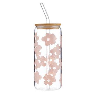 glass cold brew tumbler - pink floral