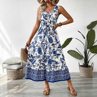 blue floral boho maxi dress
