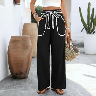 high waist wide leg drawstring pants