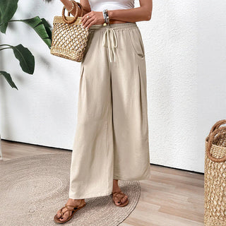 casual straight leg pants with pockets - apricot