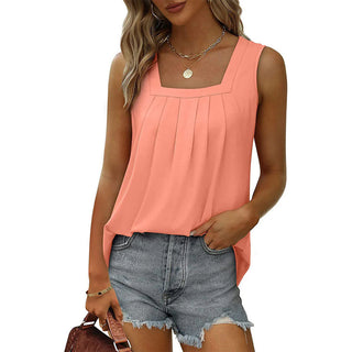 Pleated square neck high-low tank top