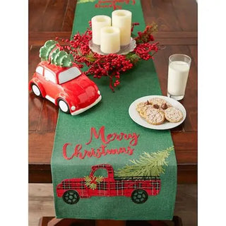 merry christmas truck embroidered table runner