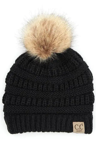 baby fur pom beanie - assorted colors