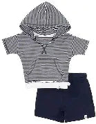 classic stripe hooded infant set - midnight