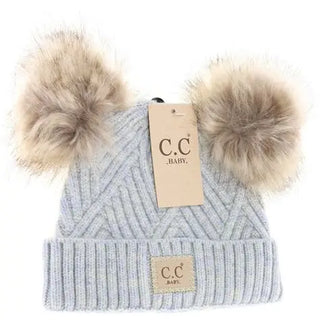 cc baby double pom crisscross kids' beanie - baby blue mix