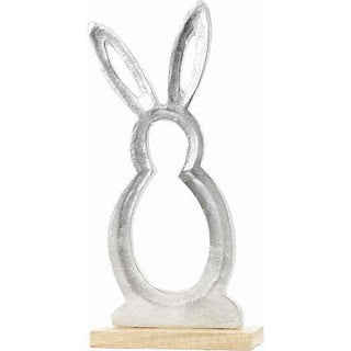 silver metal bunny cutout on stand