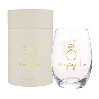 gold foil stemless wine glass - engaged